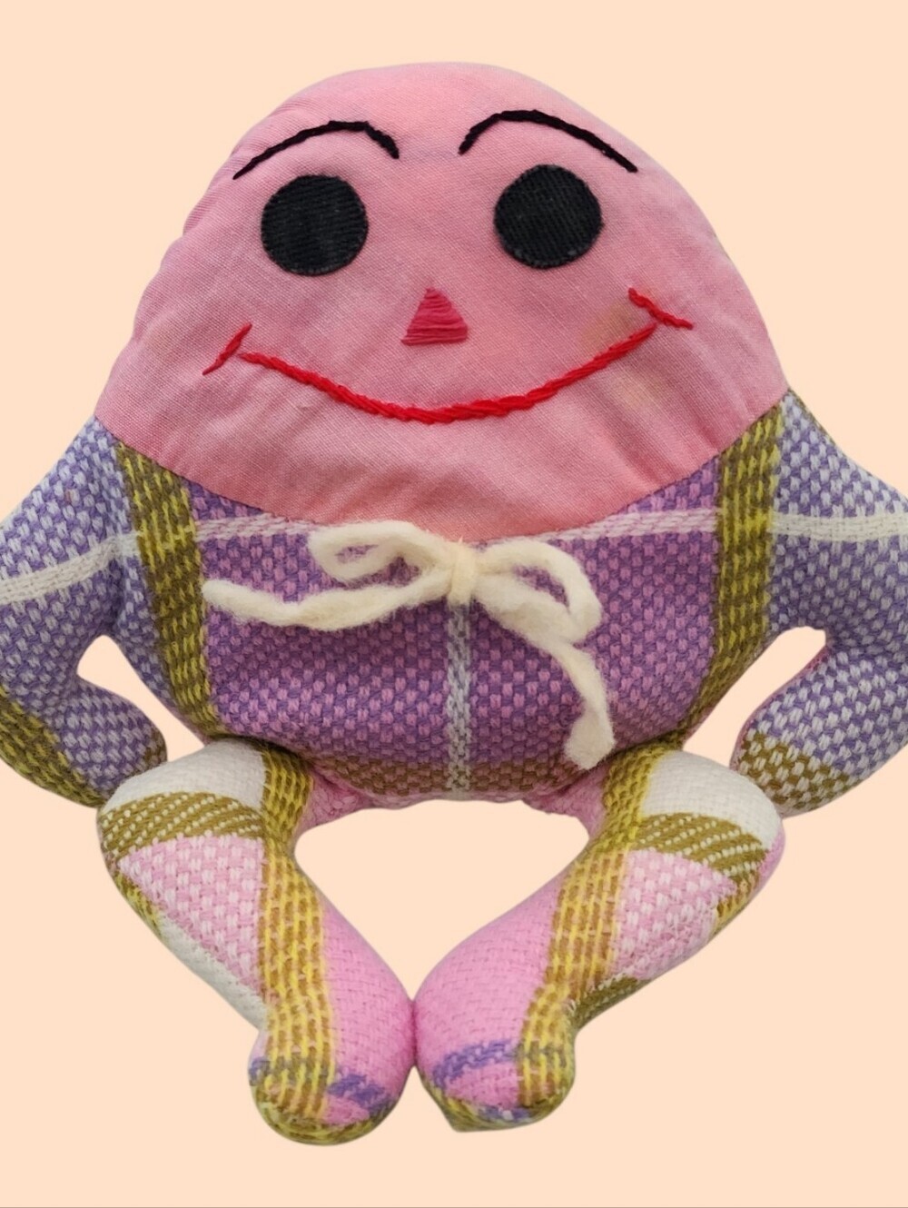 Antique Handmade Humpty Dumpty Plush Dangling Legs 1940s Pattern Vintage Pink